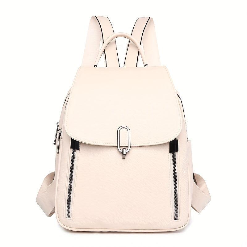 Solid Flap Backpack Preppy Style Bookbag Casual Daypack