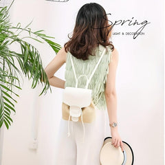 Straw Drawstring Backpack Woven Beach Backpack Women's Daypack