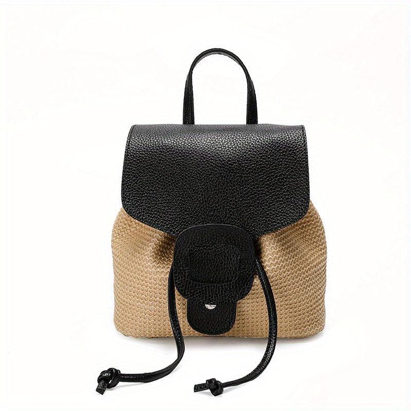 Straw Drawstring Backpack Woven Beach Backpack Women's Daypack