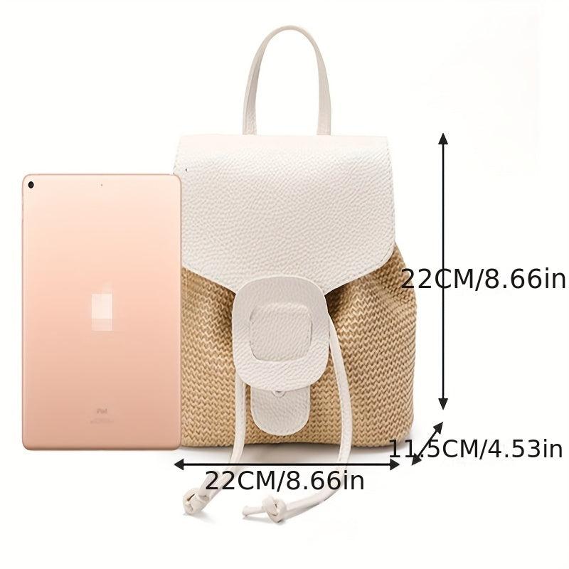 Straw Drawstring Backpack Woven Beach Backpack Women's Daypack
