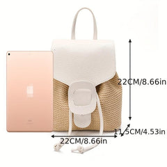 Straw Drawstring Backpack Woven Beach Backpack Women's Daypack