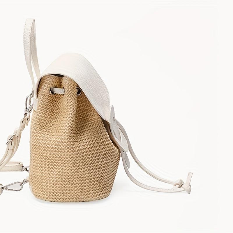 Straw Drawstring Backpack Woven Beach Backpack Women's Daypack