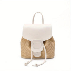 Straw Drawstring Backpack Woven Beach Backpack Women's Daypack