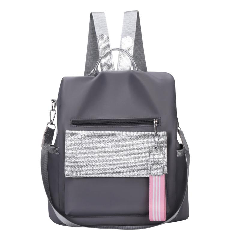 Nylon School Backpack Women's Large Capacity Silver Patch Work & Travel