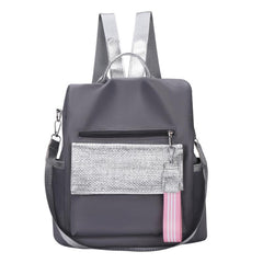 Nylon School Backpack Women's Large Capacity Silver Patch Work & Travel