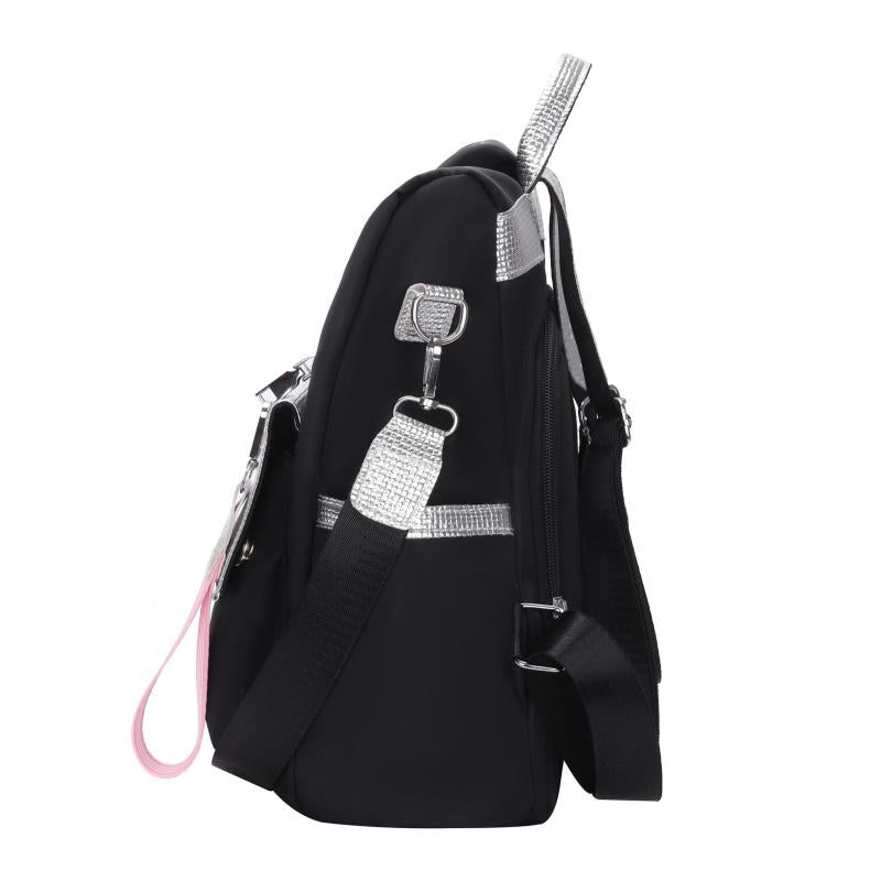 Nylon School Backpack Women's Large Capacity Silver Patch Work & Travel