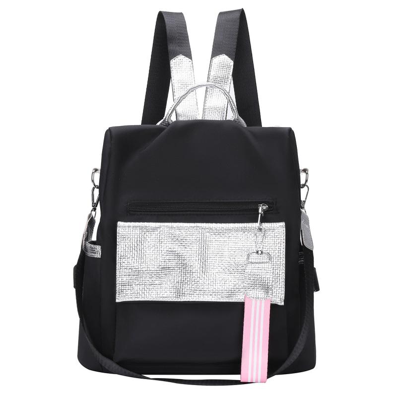 Nylon School Backpack Women's Large Capacity Silver Patch Work & Travel