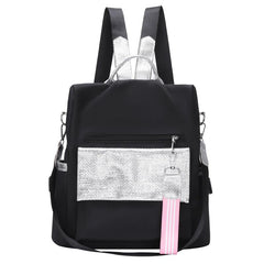 Nylon School Backpack Women's Large Capacity Silver Patch Work & Travel