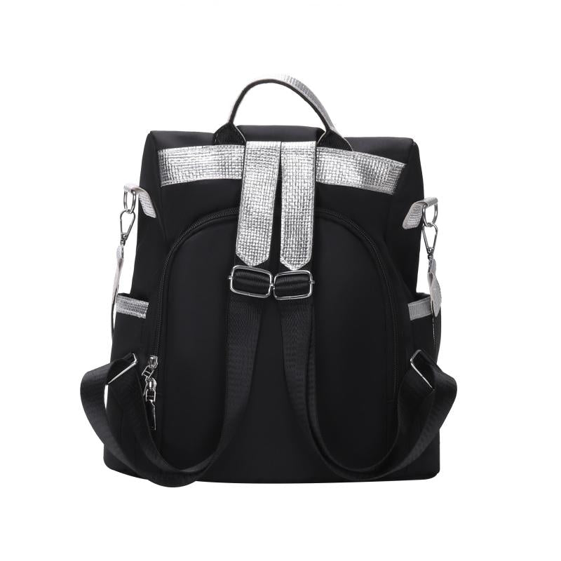 Nylon School Backpack Women's Large Capacity Silver Patch Work & Travel