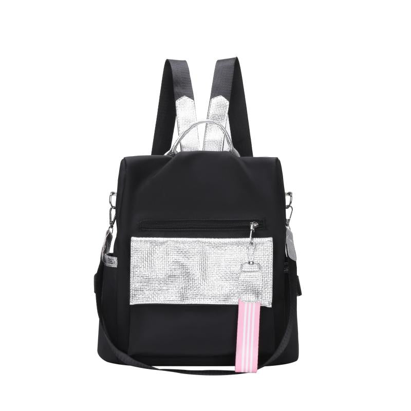 Nylon School Backpack Women's Large Capacity Silver Patch Work & Travel