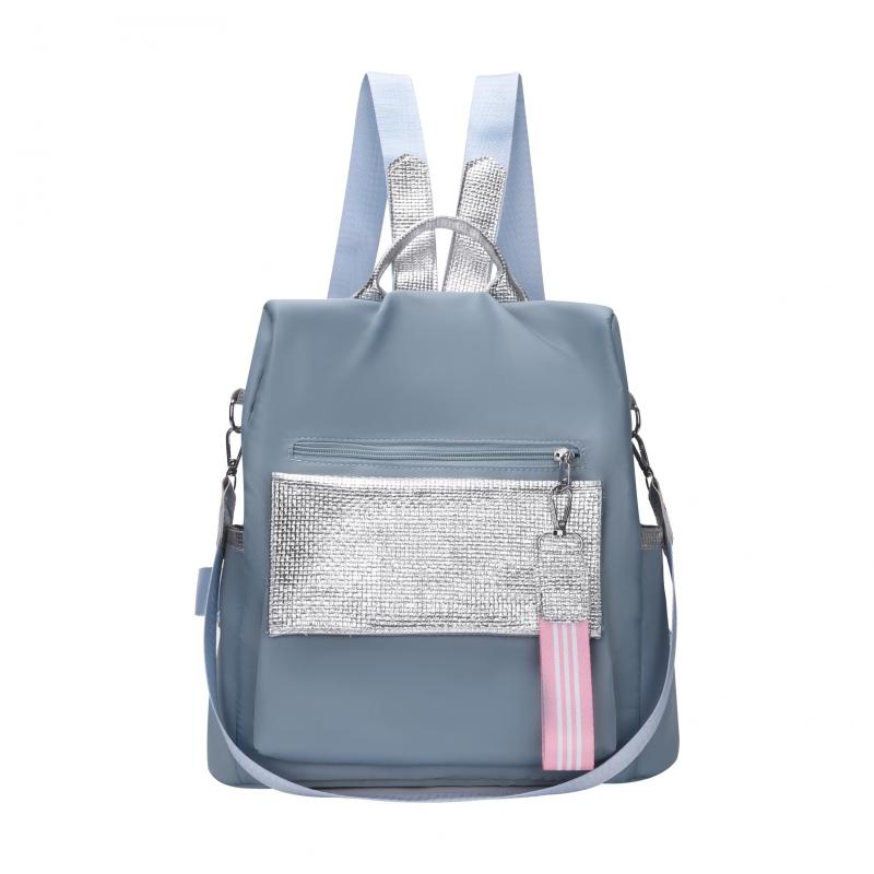 Nylon School Backpack Women's Large Capacity Silver Patch Work & Travel