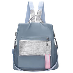 Nylon School Backpack Women's Large Capacity Silver Patch Work & Travel