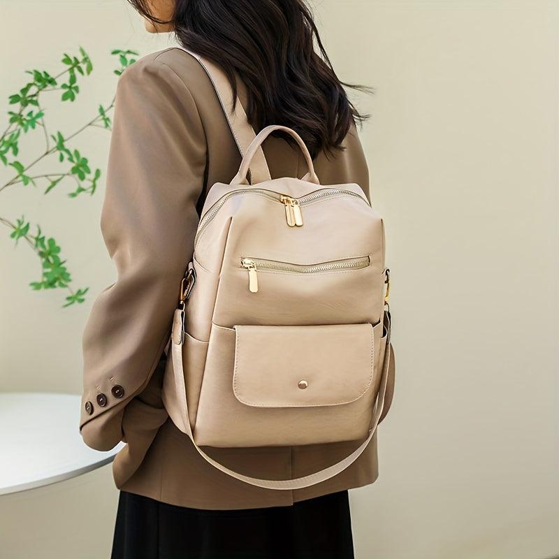 Stylish Large Capacity PU Leather Backpack for School and Travel