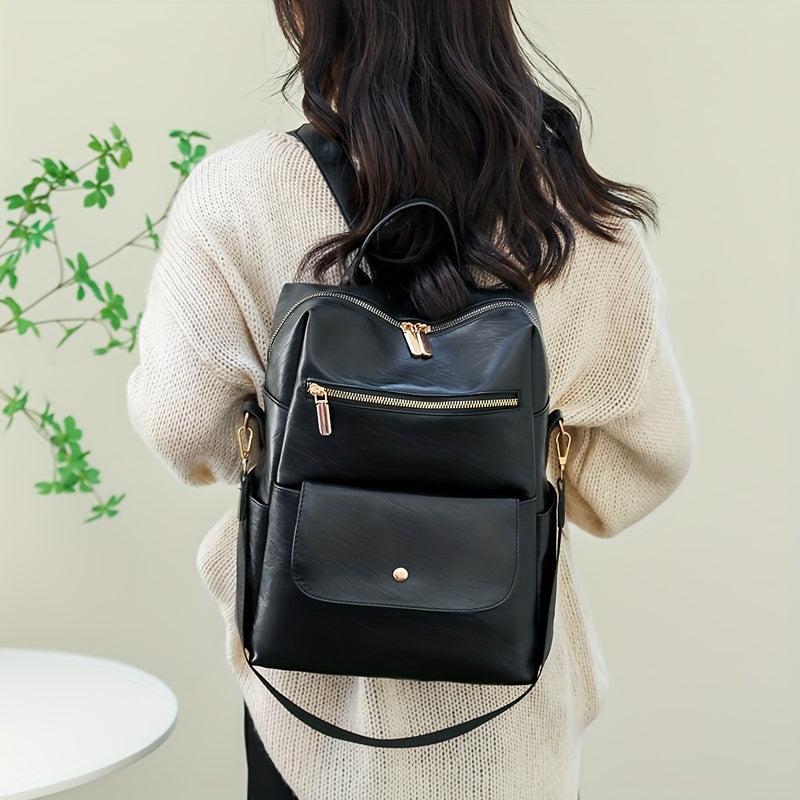 Stylish Large Capacity PU Leather Backpack for School and Travel