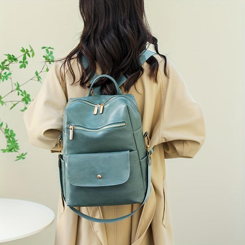 Stylish Large Capacity PU Leather Backpack for School and Travel