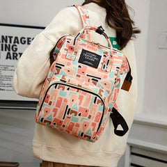 Geometric Pattern Backpack Large Capacity Diaper Bag Lightweight Rucksack