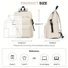 Solid Minimalist Preppy Backpack Zipper Rucksack Classic School Daypack