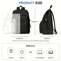 Solid Minimalist Preppy Backpack Zipper Rucksack Classic School Daypack