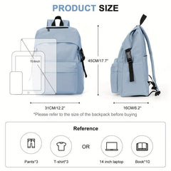 Solid Minimalist Preppy Backpack Zipper Rucksack Classic School Daypack
