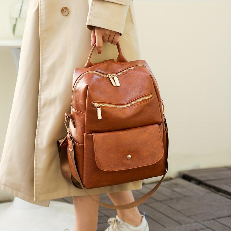Vintage PU Leather Backpack Purse Two Way Shoulder Bag