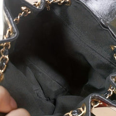 Drawstring Metal Chain Backpack PU Leather Textured School Travel Bag