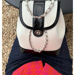 Drawstring Metal Chain Backpack PU Leather Textured School Travel Bag