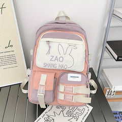 Bunny Print Backpack Laptop Compartment School Bag Travel Rucksack