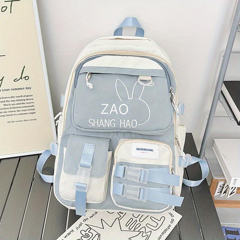 Bunny Print Backpack Laptop Compartment School Bag Travel Rucksack