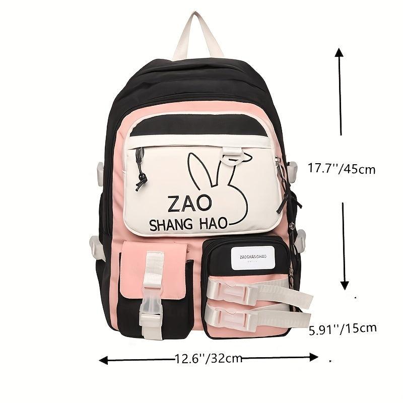 Bunny Print Backpack Laptop Compartment School Bag Travel Rucksack