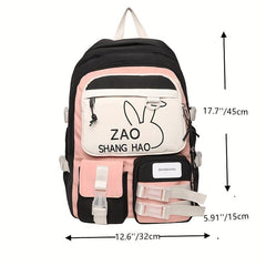 Bunny Print Backpack Laptop Compartment School Bag Travel Rucksack
