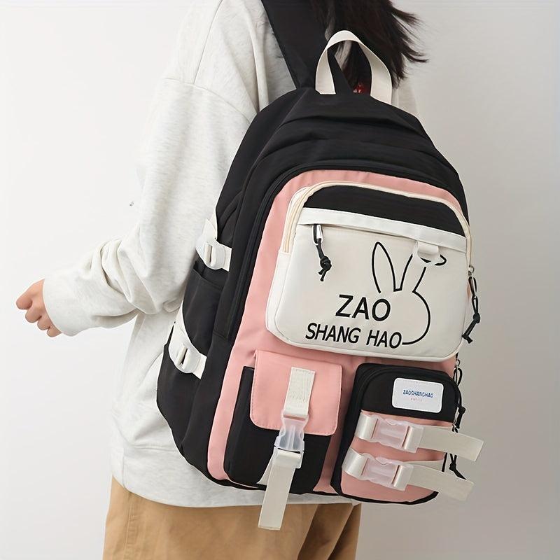 Bunny Print Backpack Laptop Compartment School Bag Travel Rucksack