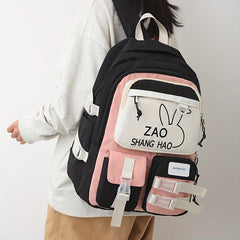 Bunny Print Backpack Laptop Compartment School Bag Travel Rucksack