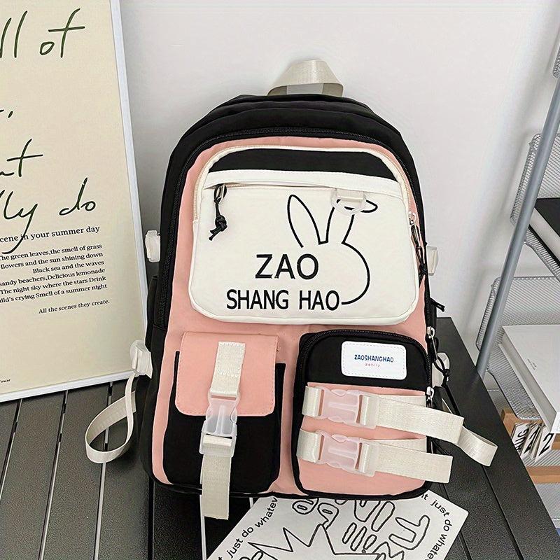 Bunny Print Backpack Laptop Compartment School Bag Travel Rucksack
