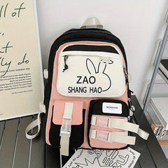 Bunny Print Backpack Laptop Compartment School Bag Travel Rucksack