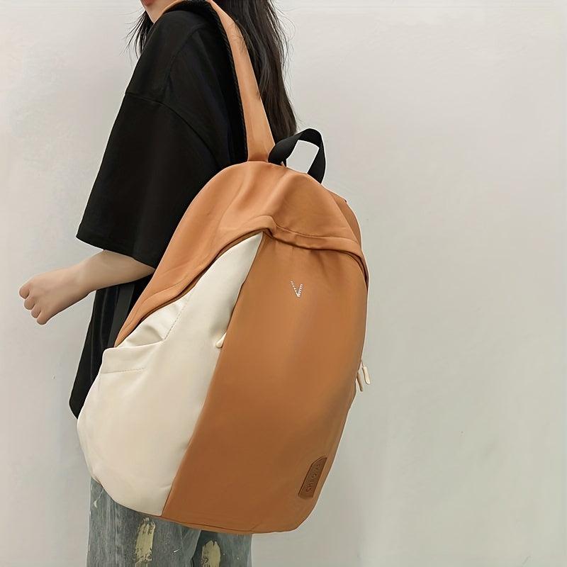 Colorblock Nylon Student Backpack Preppy Style School Bag Large Capacity