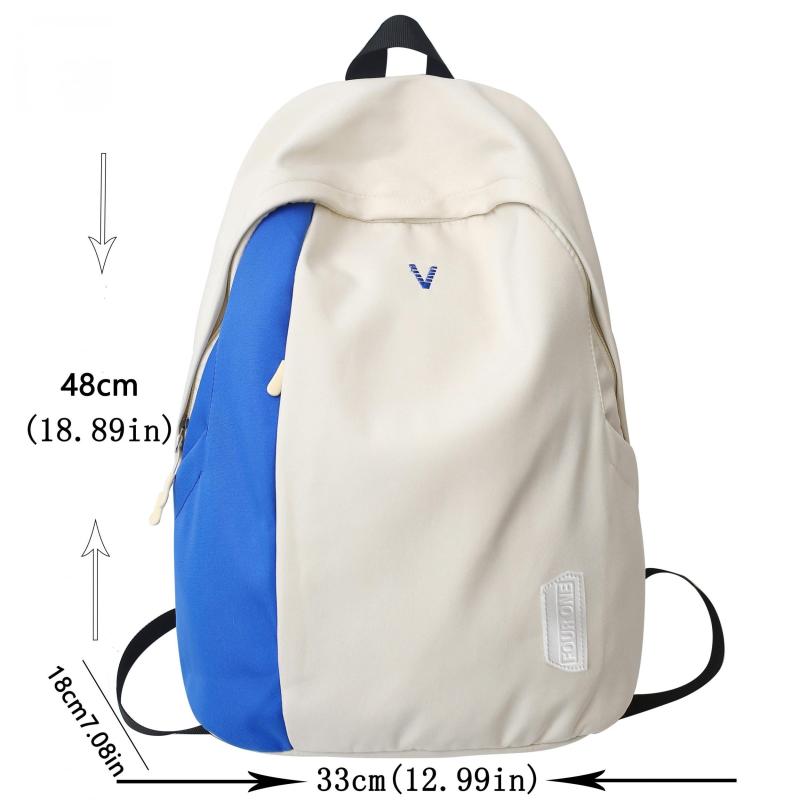 Colorblock Nylon Student Backpack Preppy Style School Bag Large Capacity