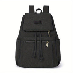 Vintage Canvas Pocket Flap Backpack Lightweight Drawstring Schoolbag