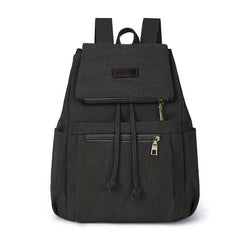 Vintage Canvas Pocket Flap Backpack Lightweight Drawstring Schoolbag