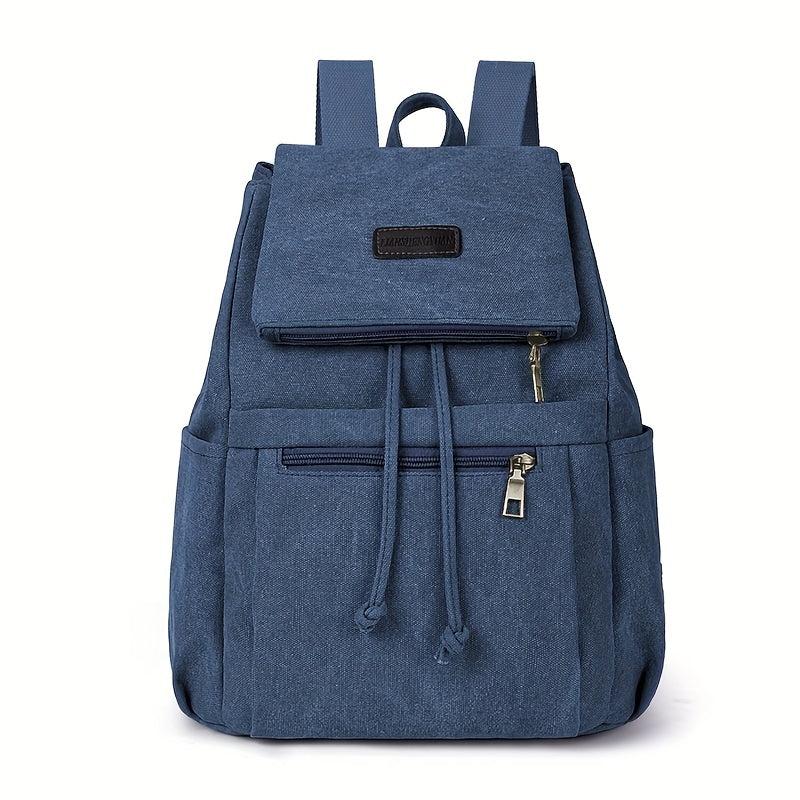 Vintage Canvas Pocket Flap Backpack Lightweight Drawstring Schoolbag