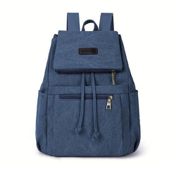 Vintage Canvas Pocket Flap Backpack Lightweight Drawstring Schoolbag