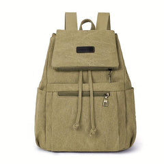 Vintage Canvas Pocket Flap Backpack Lightweight Drawstring Schoolbag