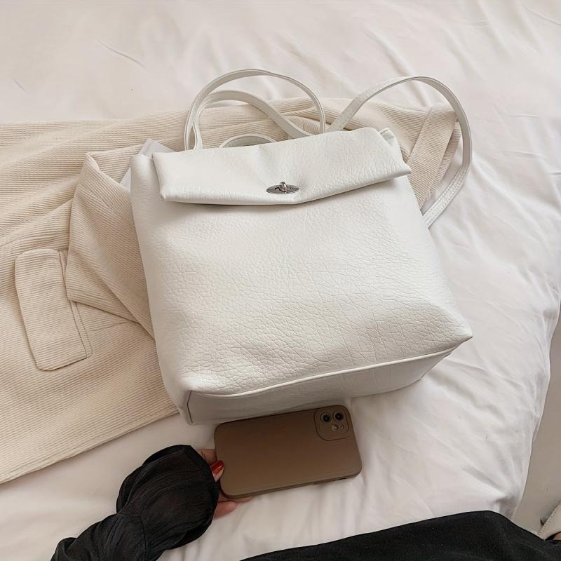 Large Capacity PU Leather Backpack Textured School Tote Travel Bag
