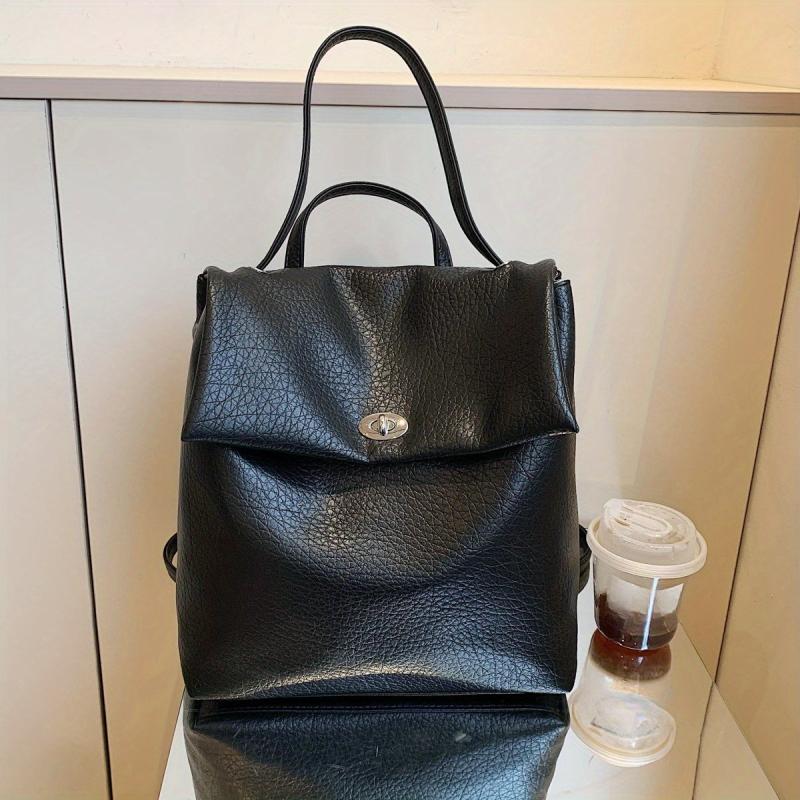Large Capacity PU Leather Backpack Textured School Tote Travel Bag