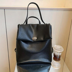 Large Capacity PU Leather Backpack Textured School Tote Travel Bag