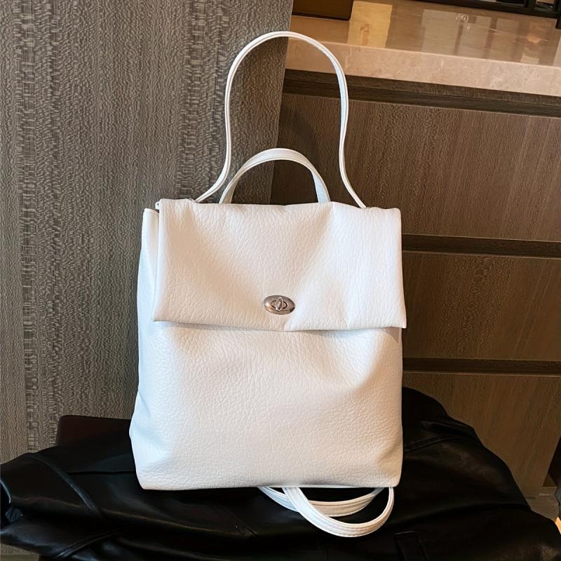Large Capacity PU Leather Backpack Textured School Tote Travel Bag