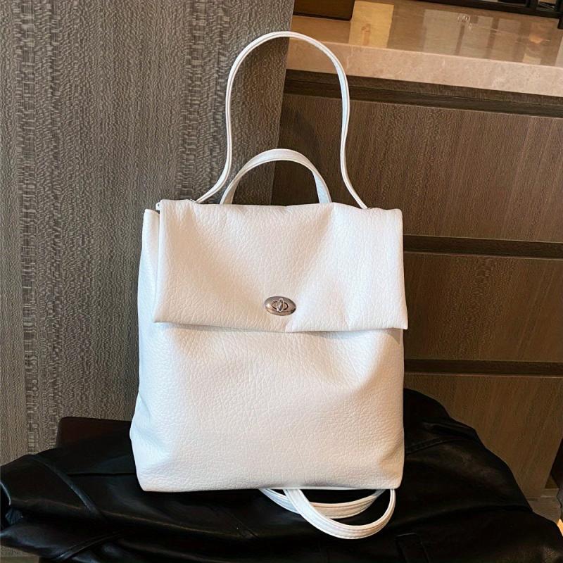 Large Capacity PU Leather Backpack Textured School Tote Travel Bag