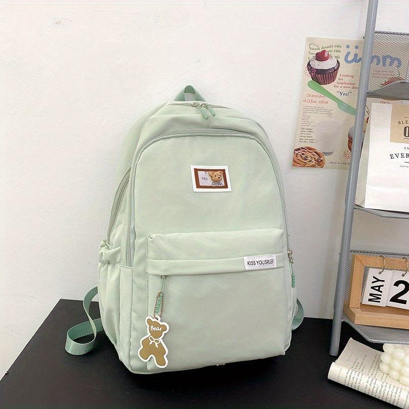 Cartoon Pattern Preppy Minimalist School Bag Large Capacity Zipper Backapck