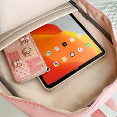 Cartoon Pattern Preppy Minimalist School Bag Large Capacity Zipper Backapck