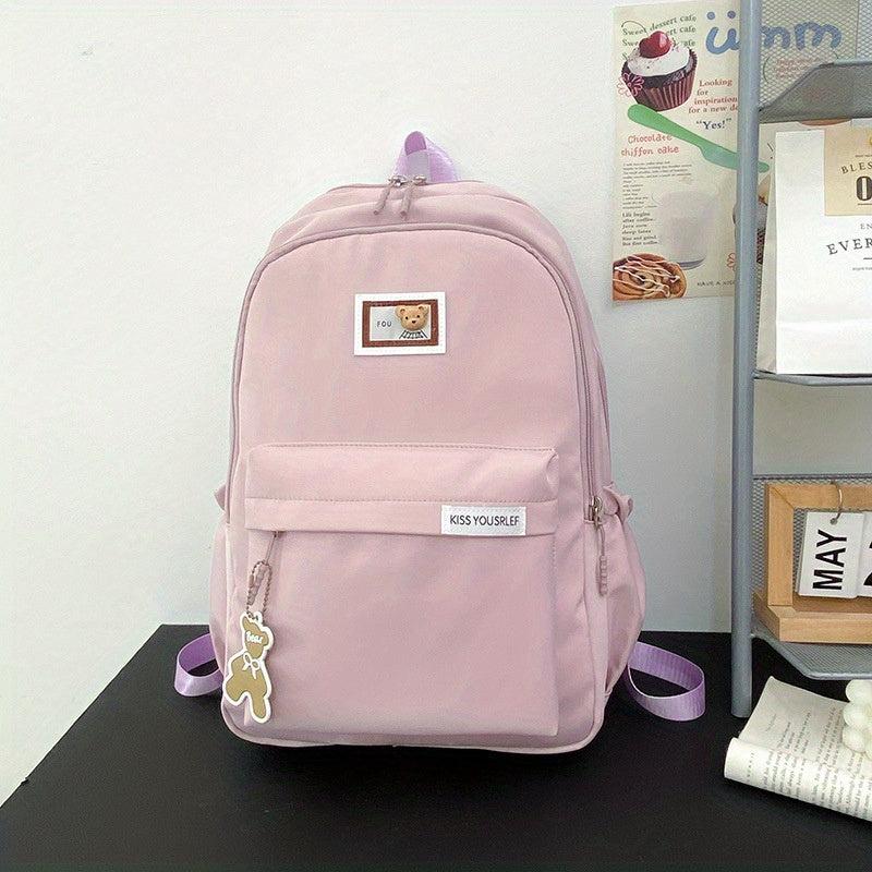 Cartoon Pattern Preppy Minimalist School Bag Large Capacity Zipper Backapck