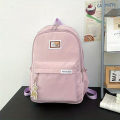 Cartoon Pattern Preppy Minimalist School Bag Large Capacity Zipper Backapck